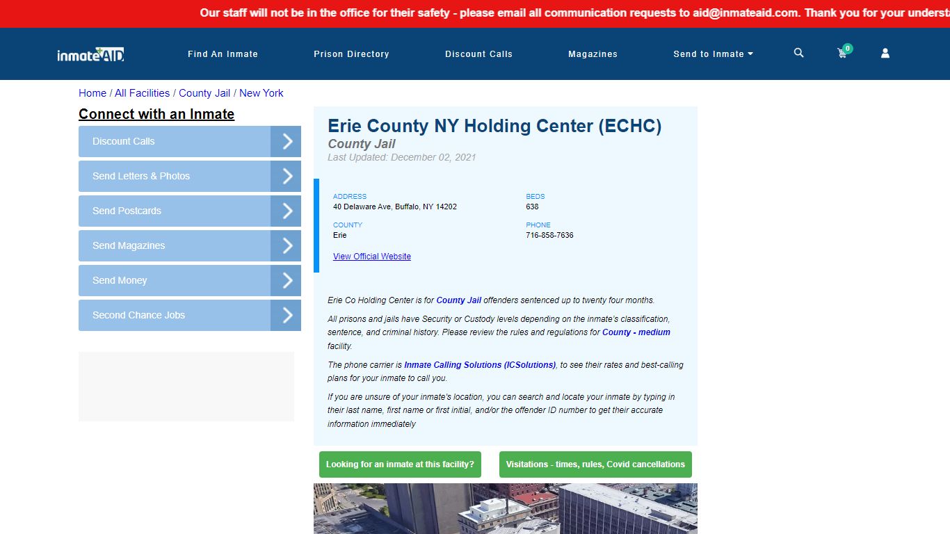 Erie County NY Holding Center (ECHC) - Inmate Locator - Buffalo, NY