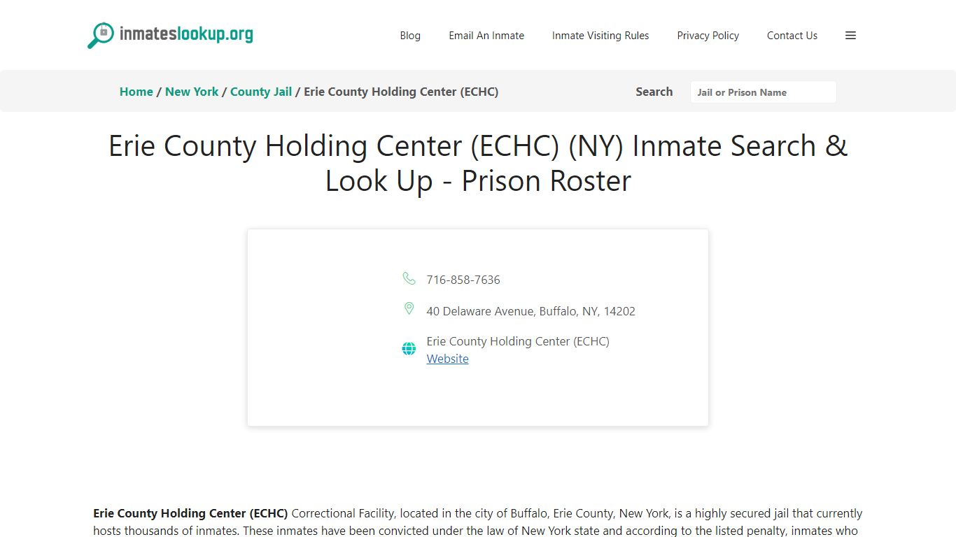 Erie County Holding Center (ECHC) (NY) Inmate Search & Look Up - Prison ...